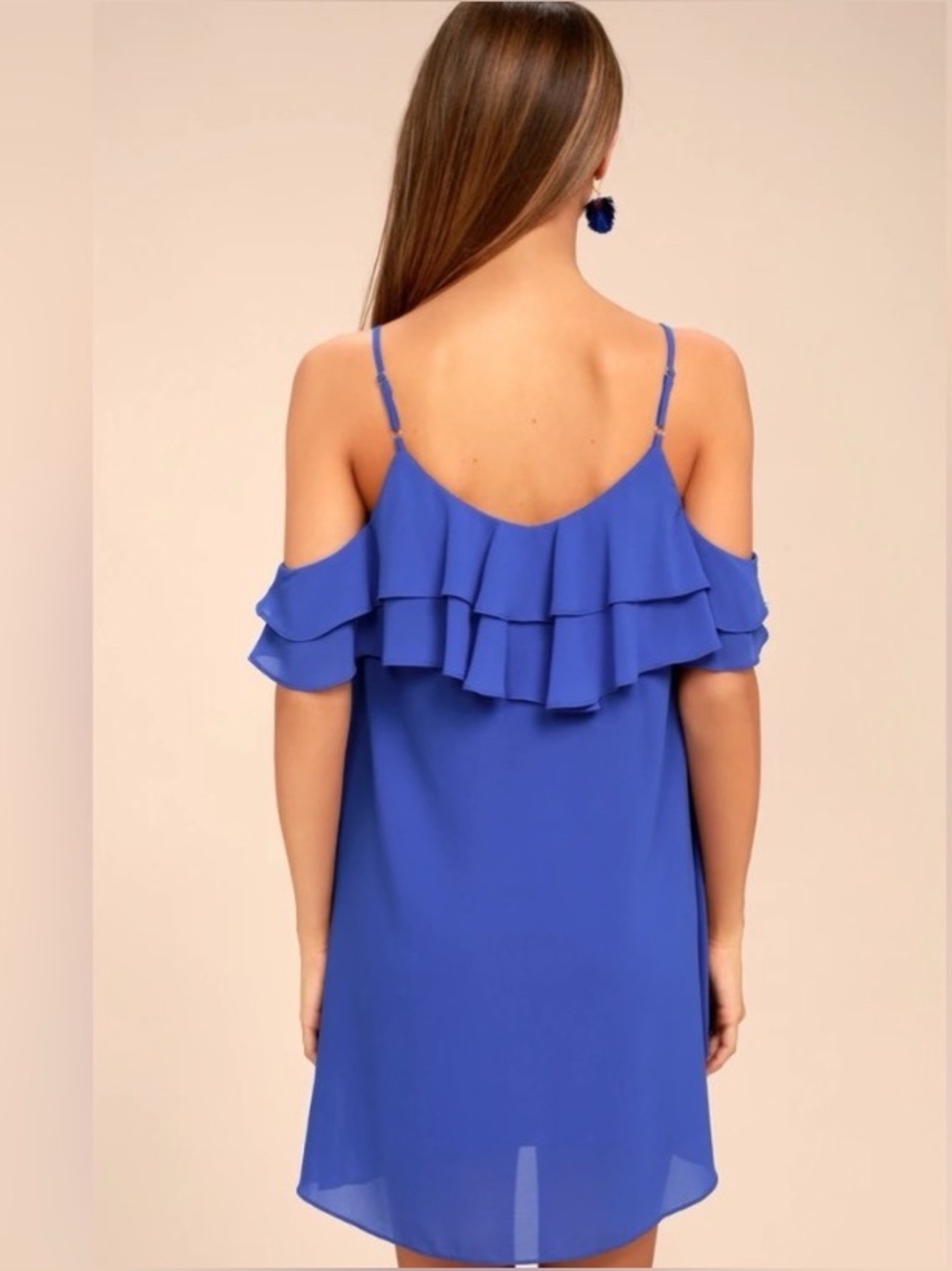 Lulu's Cobalt Blue Ruffle Cold-Shoulder Mini Dress - Picture 3 of 8